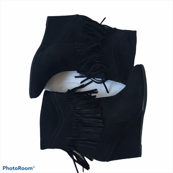 STEVEN Eragon Black Suede Wedge Fringe Boots Size 9 NWT - Picture 4 of 14